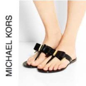 MICHAEL KORS BLACK GOLD Kayden Bow Jelly Thong Flats Sandals! SIZE 8!